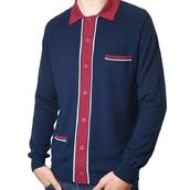 View Item Art Gallery Marriott 60's Retro Mod Button Through Merino Wool Cardigan Navy Blu